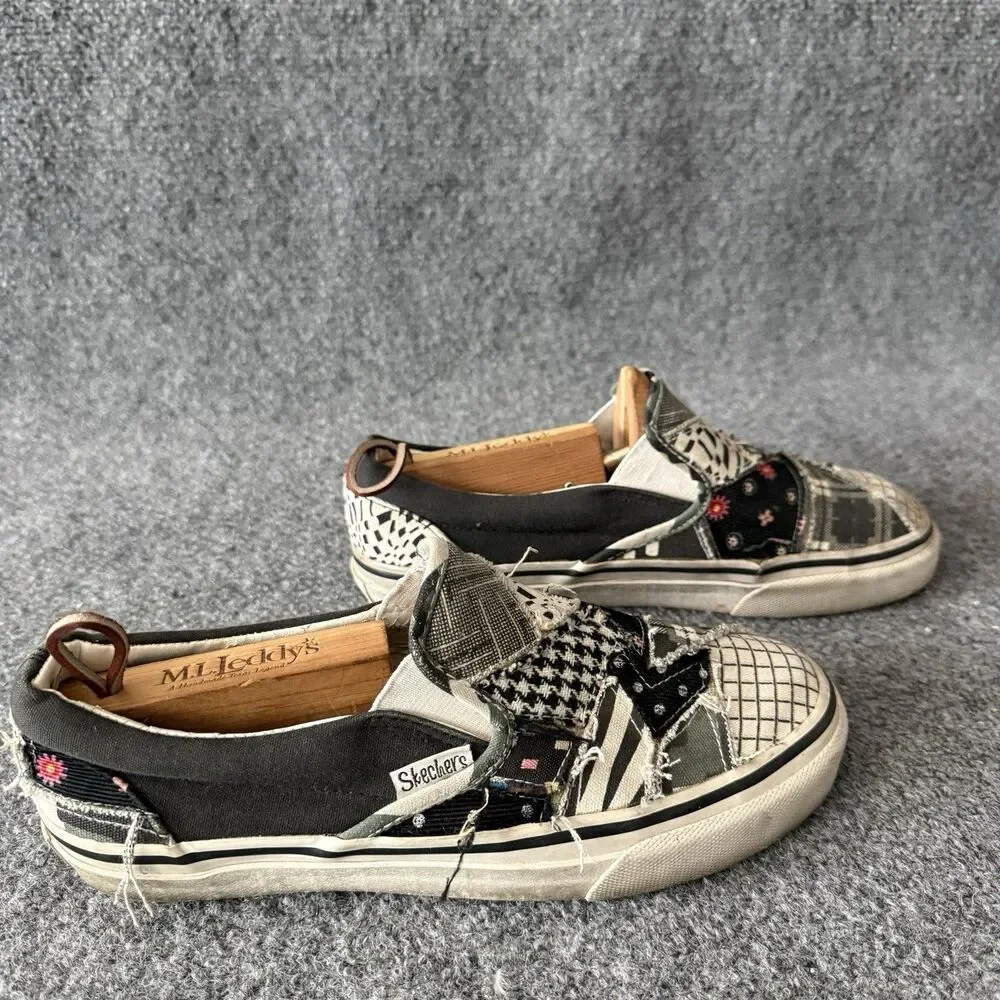 VTG Skechers Cali Slip On Patchwork Canvas Shoes Women’s Black Gray Sneakers 8.5